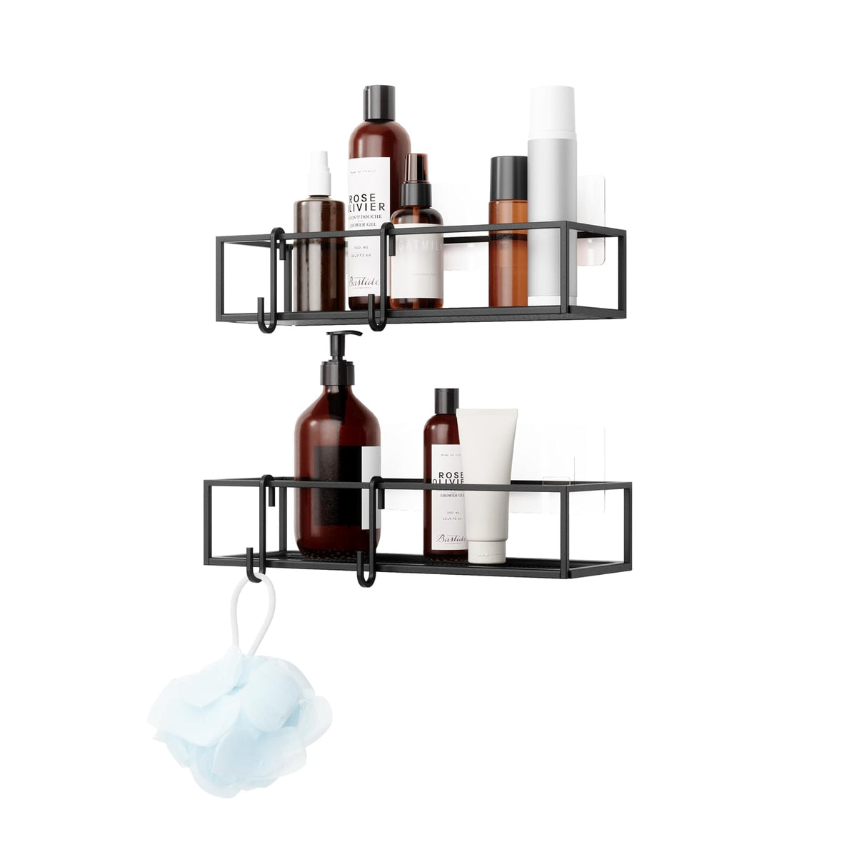 Umbra Cubiko Estante de ducha, estantes flotantes de metal con tiras adhesivas, paquete de 2, negro