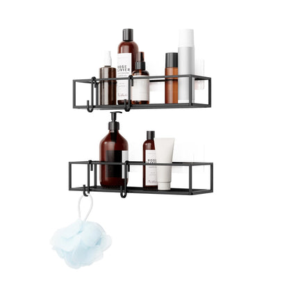Umbra Cubiko Estante de ducha, estantes flotantes de metal con tiras adhesivas, paquete de 2, negro
