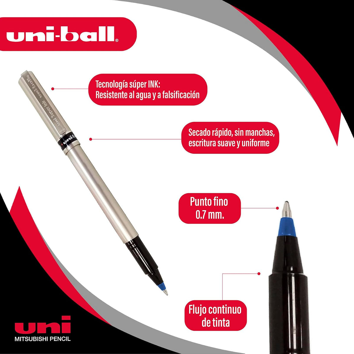 Uni-Ball Bolígrafo Antifraude Deluxe Roller Punto Ultrafino .7mm, 6 Piezas Color Azul 305.Ub177Az