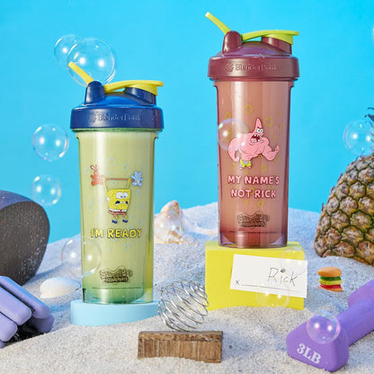 BlenderBottle Pro Series Spongebob - Botella mezcladora para batidos de proteína y preentrenamiento, 828 ml, color rojo, “My name’s not Rick”