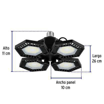Volteck ABA-701L, Luminario LED 100 W, aluminio con 4 paneles abatibles, luz blanca fría 6500K, color negro