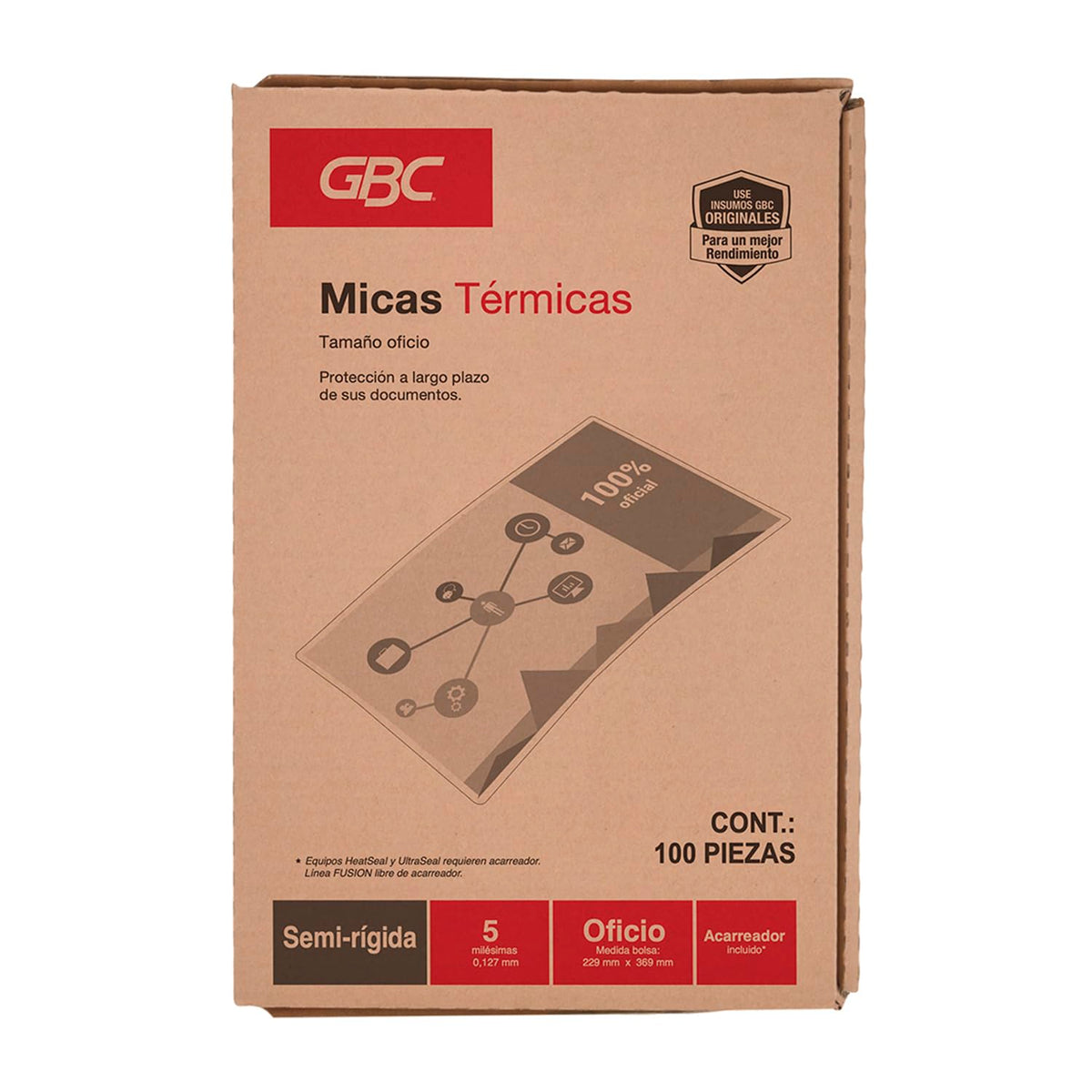 GBC Mica Térmica Semi-Rígida Tamaño Oficio, 5 mil, caja con 100 piezas. M130252
