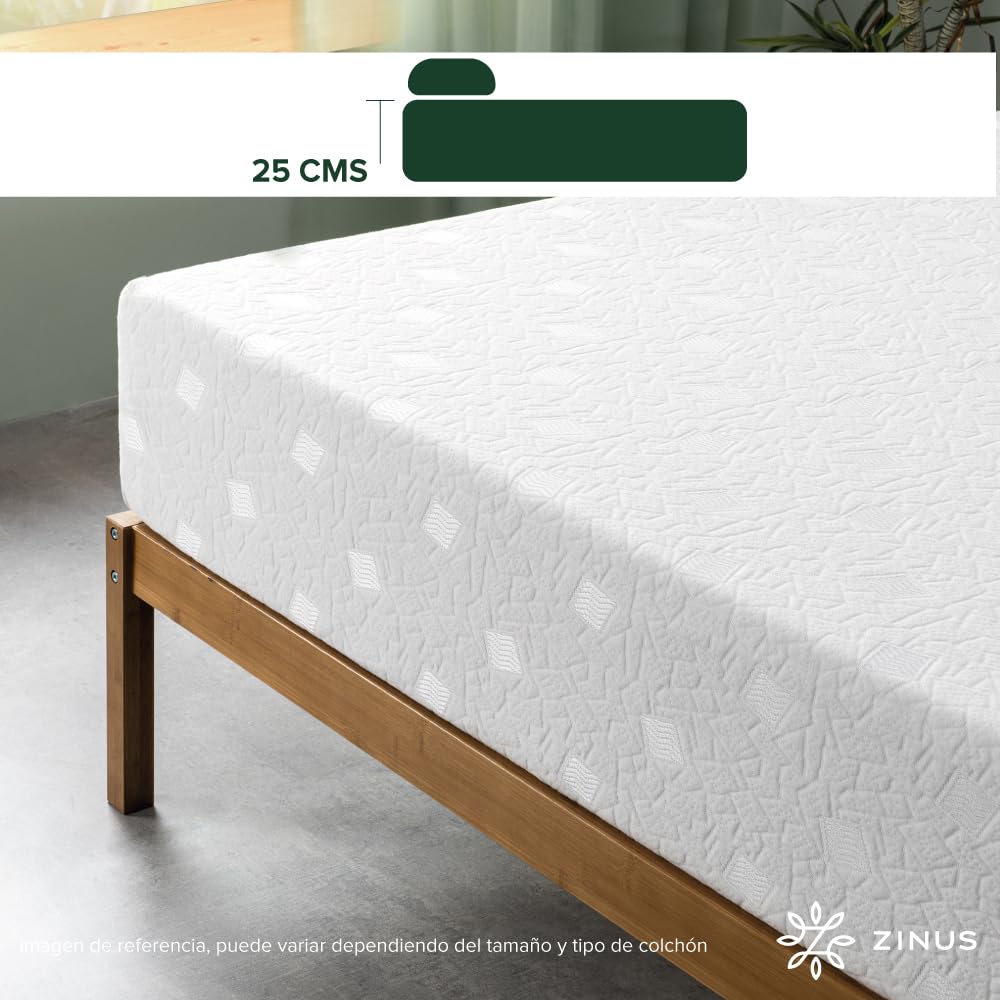 Zinus Comfort | Colchón Individual de Memory Foam de 25 cm de Grosor con Gel Refrescante y con Esencia de Té Verde | Garantía de 10 años