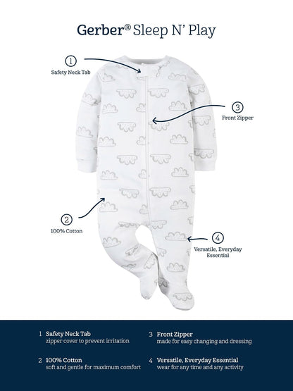 Gerber 4 Pack Sleep 'N Play Footie Dormidores para bebés y niños pequeños bebés niñas