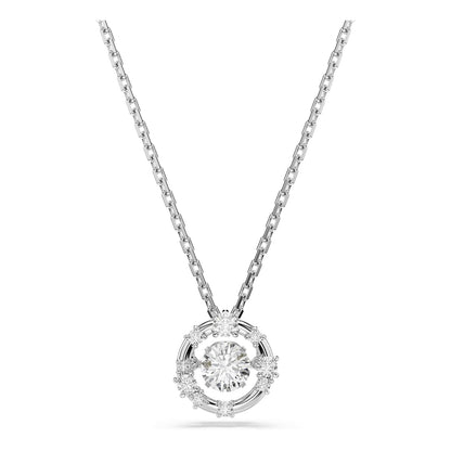 Swarovski Colección Constella - Piedra danzante de corte redondo, color blanco, chapado en rodio, Talla única, Sin metal, cristal de swarovski