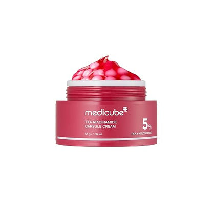 MEDICUBE TXA Niacinamide Capsule Cream, Crema Facial Coreana con Niacinamida 5%, Ácido Tranexámico, Alfa-Arbutina y Glutatión, Luminosidad y Tono Uniforme, 55 g