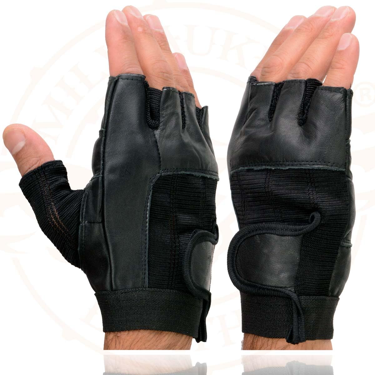 Milwaukee Leather SH217 Guantes de Motocicleta sin Dedos con Relleno de Gel para Hombre, Negro, Talla L