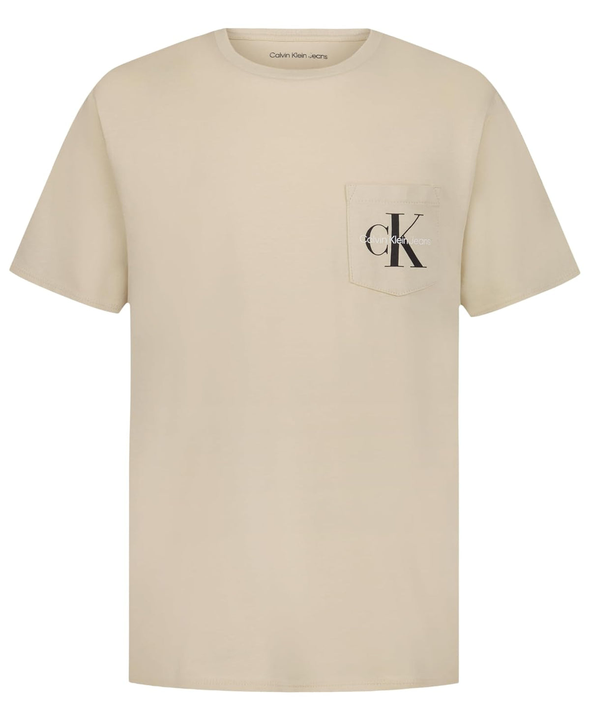 Calvin Klein - Playera de Manga Corta con Bolsillo y Cuello Redondo para niños, Suave, cómoda, Ajuste Relajado - 18-20 - Avena