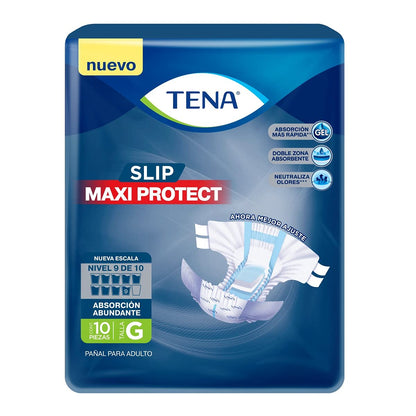 TENA Slip Maxi Protect; Protector Anatómico para Incontinencia, Talla Grande; TENA; 10 Piezas + TENA Slip Maxi Protect; Protector Anatómico para Incontinencia, Talla CH/M; TENA; 10 Piezas