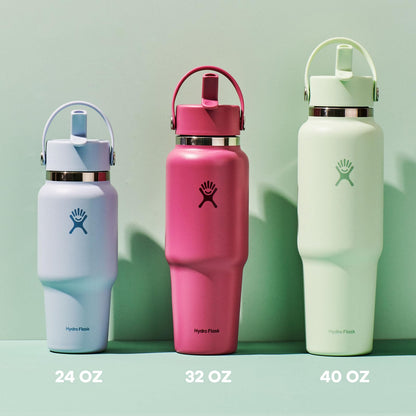 Hydro Flask - Botella de agua de viaje de acero inoxidable aislada, tapa ancha con popote, no derrama, a prueba de fugas en color tostado de avena de 32 onzas