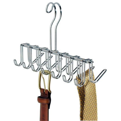 InterDesign Classico Organizador de Corbatas, Colgador de Metal Cromado con 14 Ganchos para organizar Cinturones y Corbatas, Plateado