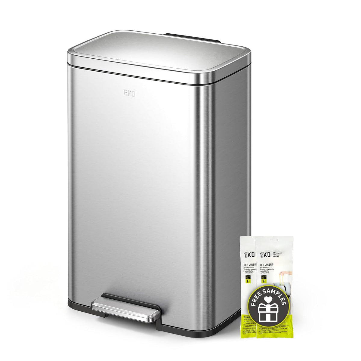 EKO Madison Bote de Basura para Cocina 50 L con Pedal | Cubo EKO Madison de 50 L con pedal, acero inoxidable antihuellas, cierre suave y cubeta extraíble - 50L Plata