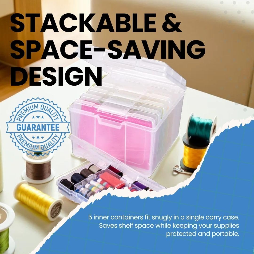 ArtBin 6947ZZ - Juego de organizador de fotos y manualidades, caja grande con 5 cajas de almacenamiento de plástico en el interior, color transparente
