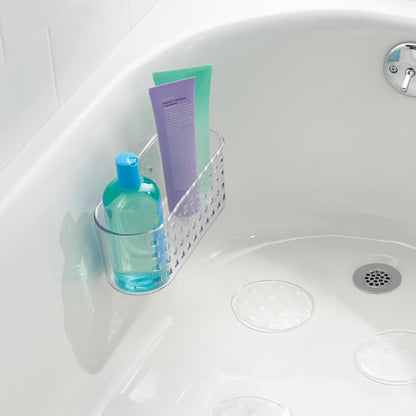 interDesign Basic Cesta para Ducha, Estante de baño de plástico con Ventosa para Colocar sin Taladro, Transparente