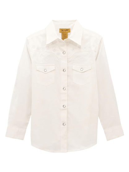 Wrangler Camisa Western de Manga Larga con Broches para Niña - Blanco - G