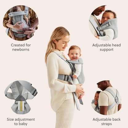 BabyBjörn Canguro Portabebé Mini, Jersey 3D, Gris claro
