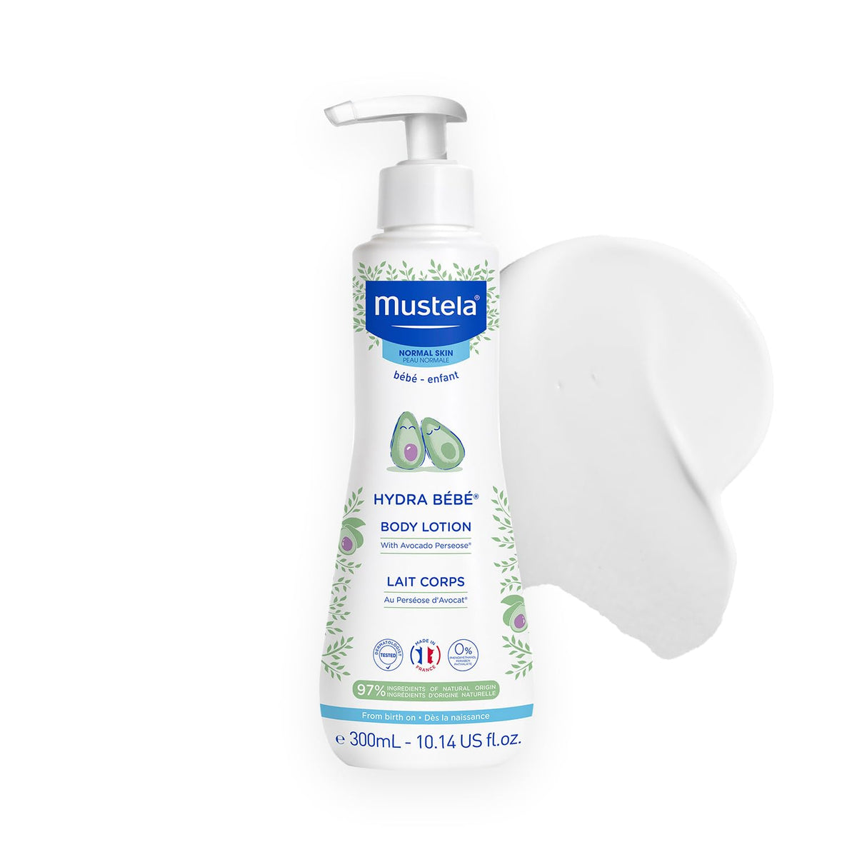 Mustela Hydra Bebe Loción Corporal Hidratante Diaria para Bebé con Aguacate Natural, Jojoba y Aceite de Girasol, 10.14 Fl Oz