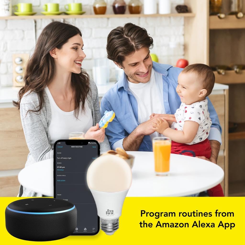 Evolux by Lloyd's Foco LED Inteligente, WiFi A19, Configuración Automática, Redes de 2.4 GHz, Dimmeable, Compatible con Alexa, Multicolor + Luz Blanca Fría y Cálida