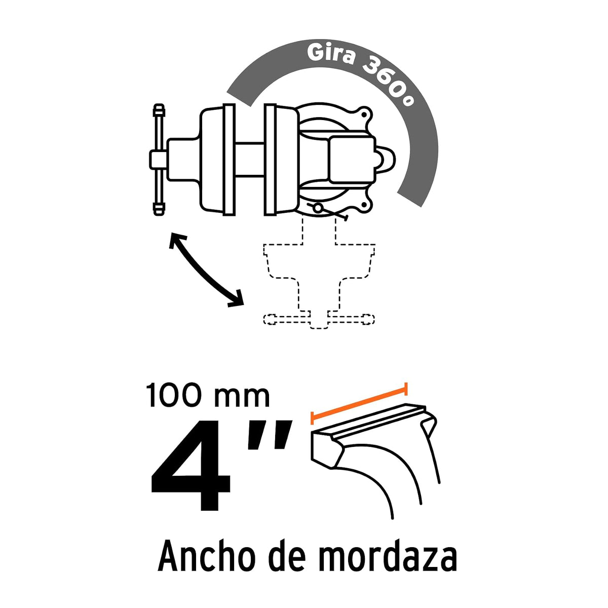 Truper TA-4-L, Tornillo de banco 4" tipo europeo de hierro nodular