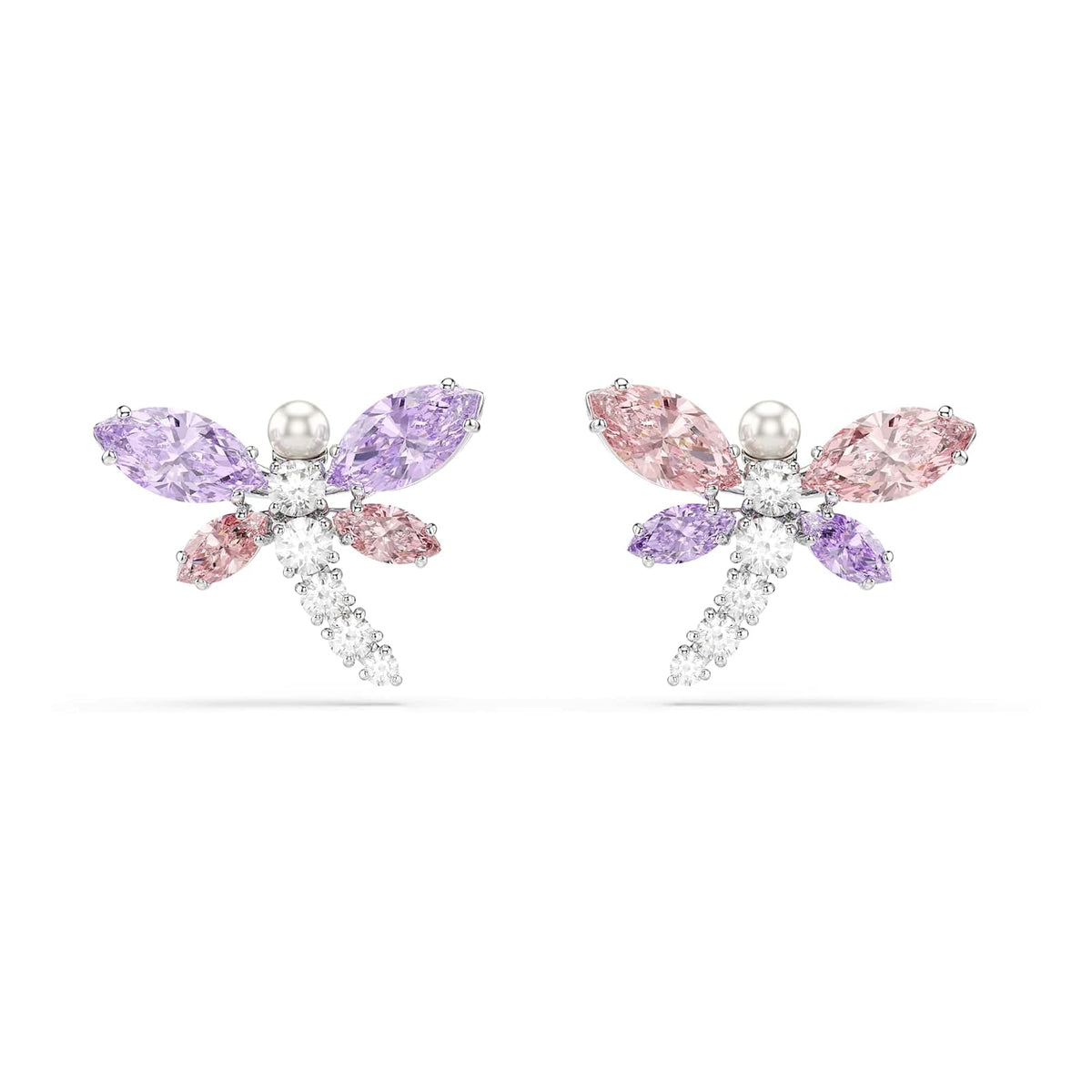 Swarovski x Ariana Grande Colección Oficial de Libélula Motif Jewelry Collection, Broche, Collar con colgante, arete, piedras multicolores de corte mixto, acabado rodio - arete de tuerca multicolor