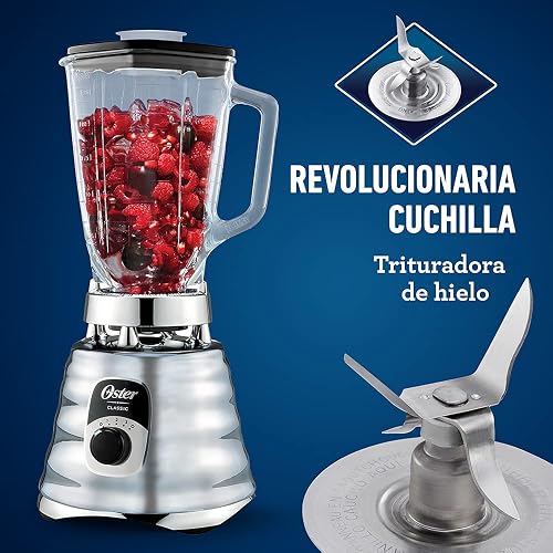 Oster Licuadora Clásica Cromada, con Perilla Ergonómica, de 3 Velocidades, Color Cromo, BLST4655-013