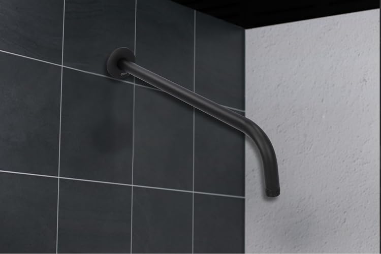 Dica 4552BRR.2 Brazo para Regadera a Pared con Chapetón, Brazo para Ducha de Acero Inoxidable 40 cm, Acabado Negro Mate