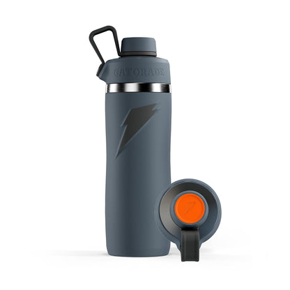 Gatorade 'Overtime' Botella de agua de acero inoxidable de 32 onzas, tapa giratoria, gris