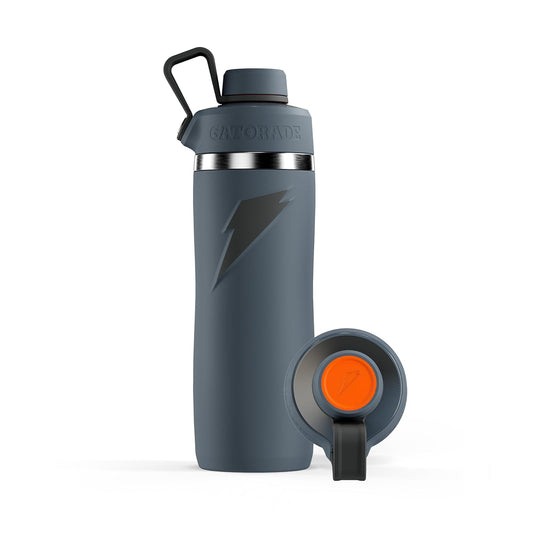 Gatorade 'Overtime' Botella de agua de acero inoxidable de 32 onzas, tapa giratoria, gris