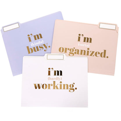 Graphique Designer "I'm Busy" - Carpetas de archivos | Juego de 9 (3 diseños), organizadores de tamaño carta, suministros de oficina decorativos | Cartulina recubierta duradera, Letras de lámina