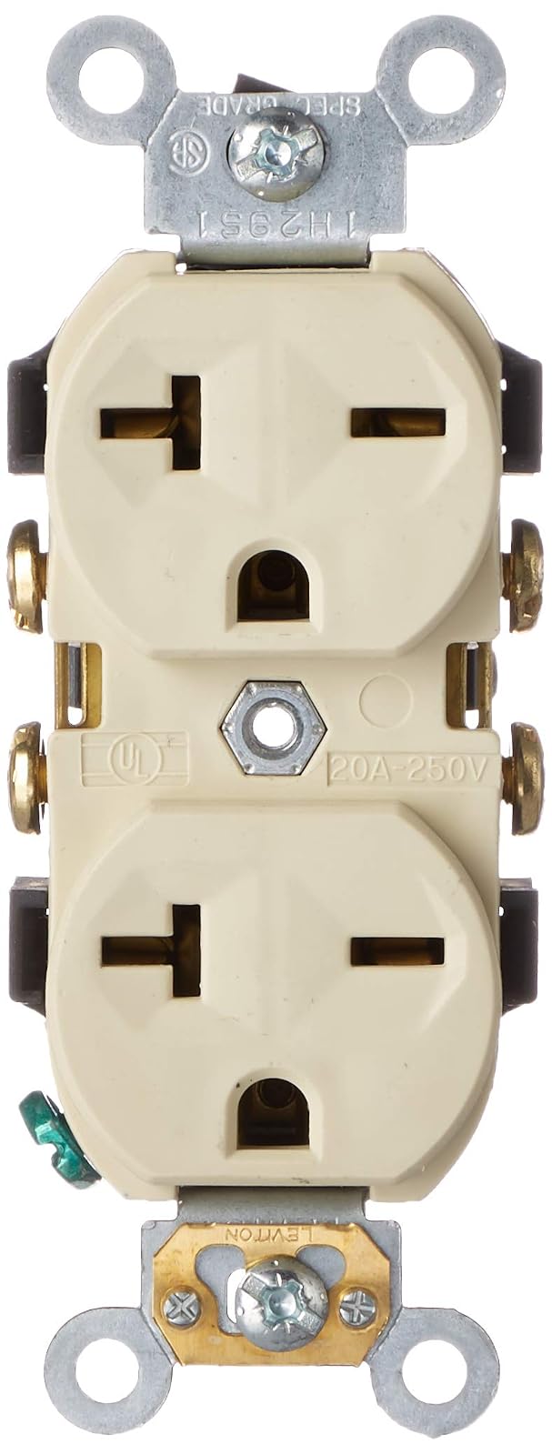 Leviton 051-05822-00I Receptáculo Dúplex Grado Comercial 20A 250V 2P3H Nema 6-20R, Marfil, pack of/paquete de 1