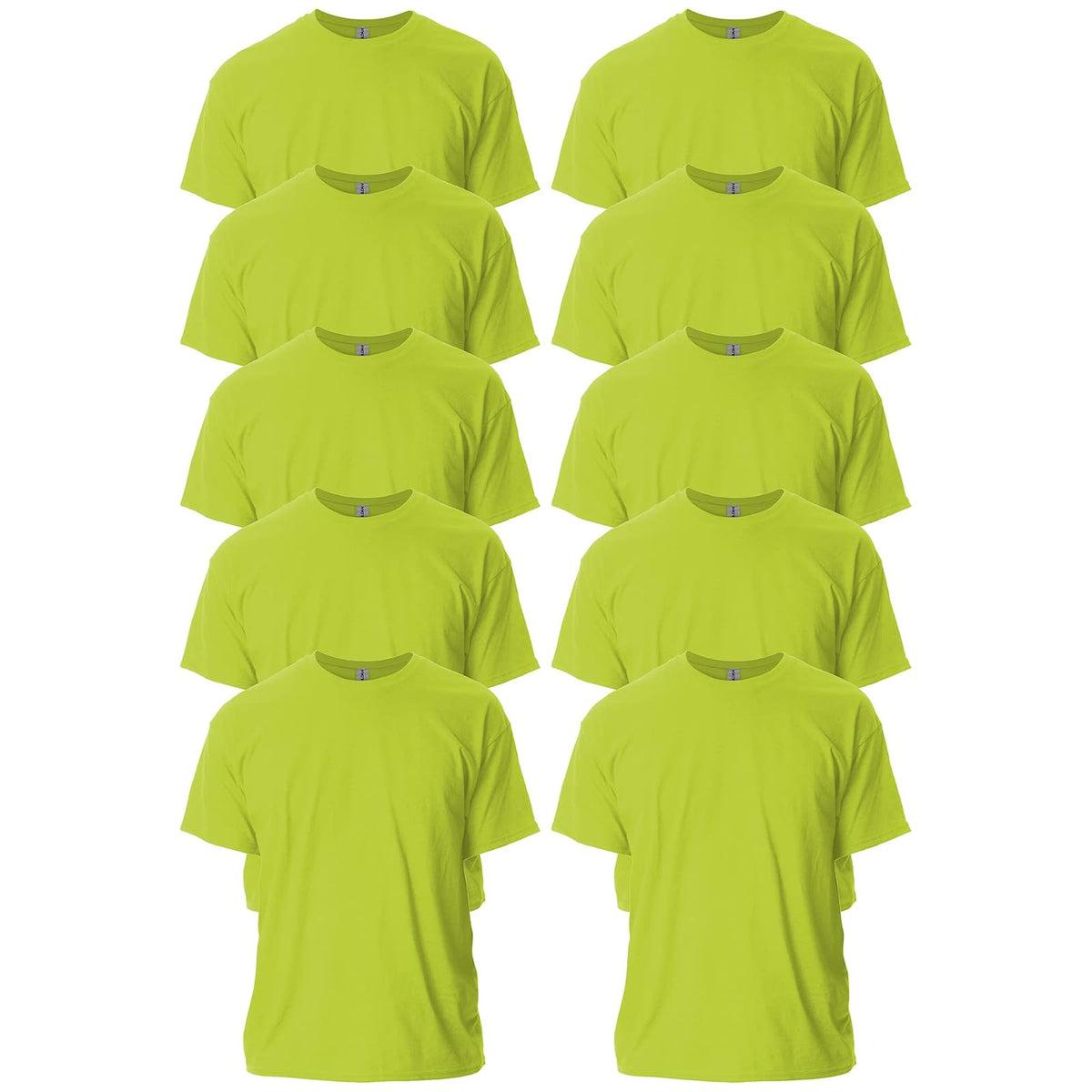 Gildan Playera Ultra Cotton G2000 Multipack para Hombre, Ajuste Clásico - Verde de seguridad (10 unidades) - XL