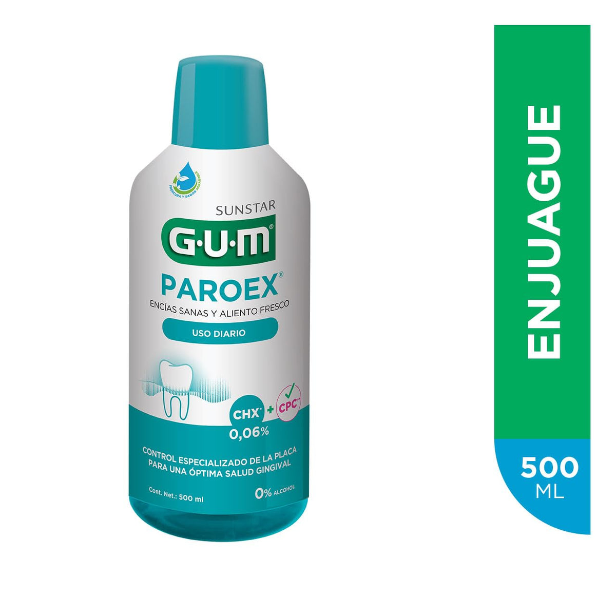 GUM - Enjuague Bucal Paroex Uso Diario con Clorhexidina y Fórmula Sin Alcohol - Cuidado Continuo de Encías y Frescura Duradera - 500 ml