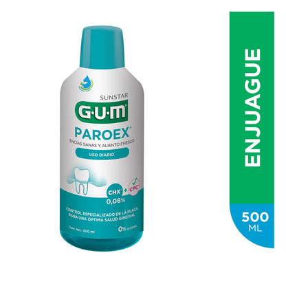 GUM - Enjuague Bucal Paroex Uso Diario con Clorhexidina y Fórmula Sin Alcohol - Cuidado Continuo de Encías y Frescura Duradera - 500 ml
