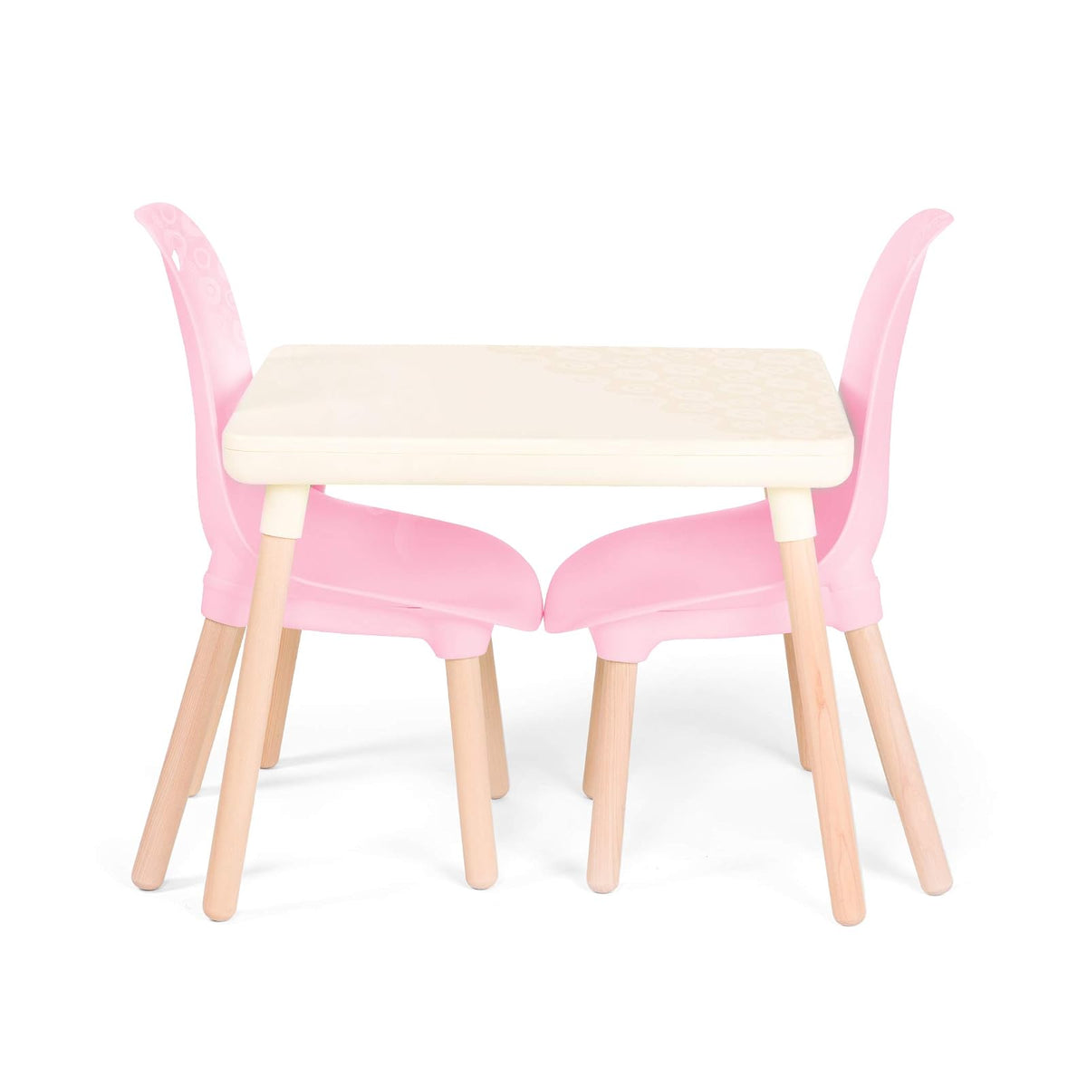 B. toys - Kid Century Modern, Juego de Mesa y sillas, Rosa Marfil | Incluye 1 mesa de manualidades y 2 sillas infantiles con patas de madera natural, en rosa y marfil, 3 años y +