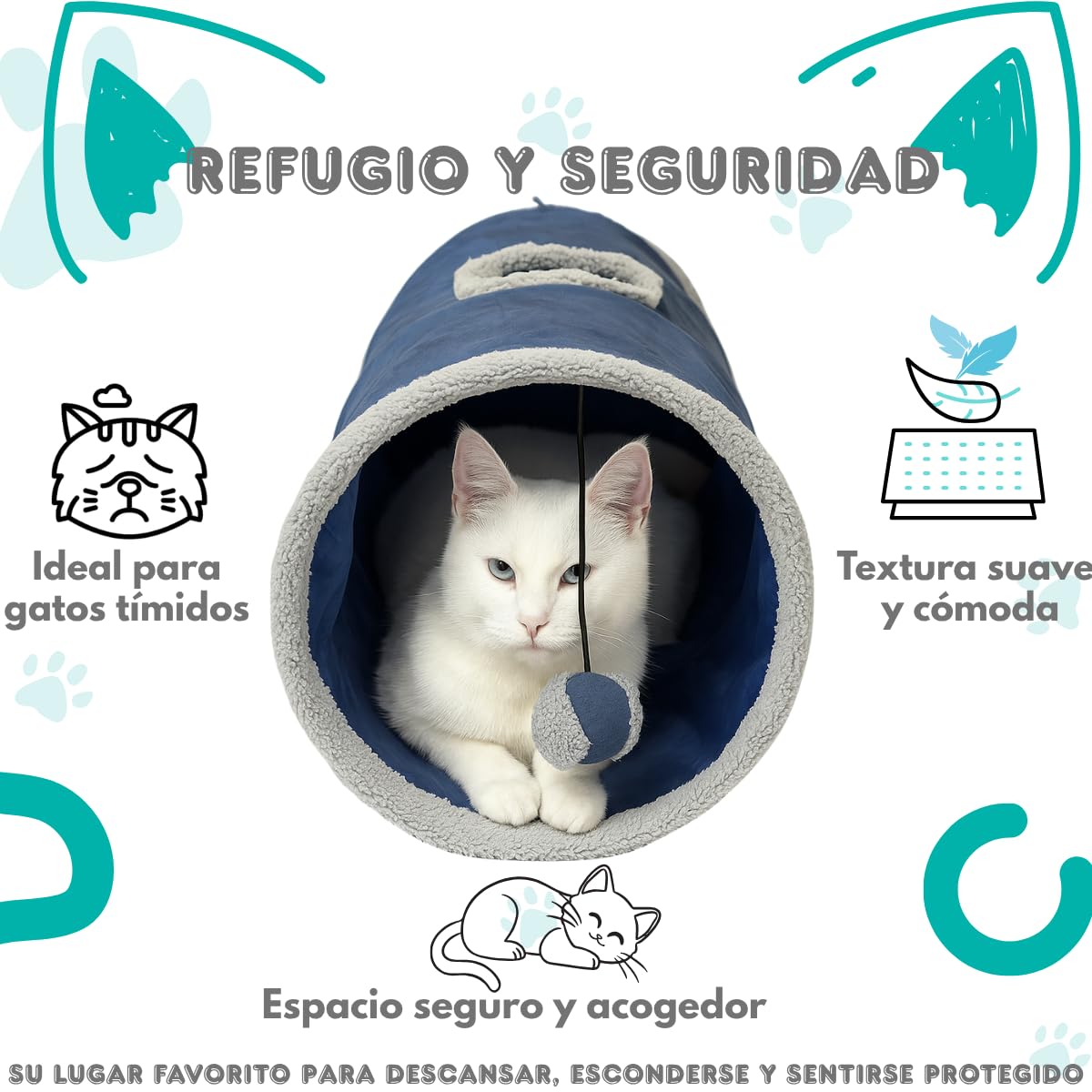 Fancy Pets Túnel Plegable para Gato Azul, Juguete Interactivo y Espacio de Exploración 65x25 cm