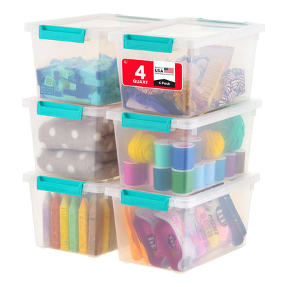 IRIS USA Contenedores de Plástico de 3.8 L con Tapa, Paquete de 6, Bin Sensorial Pequeño, Almacenamiento de Manualidades, Contenedor Organizativo para Hogar, Apilables, Transparente