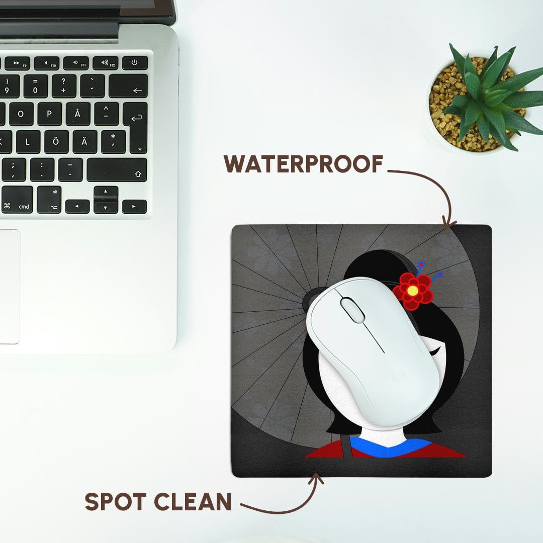 3dRose 8 x 8 x 0.25 Inches Cute Geisha Girl with Umbrella Mouse Pad, Red and Blue (mp_57093_1)