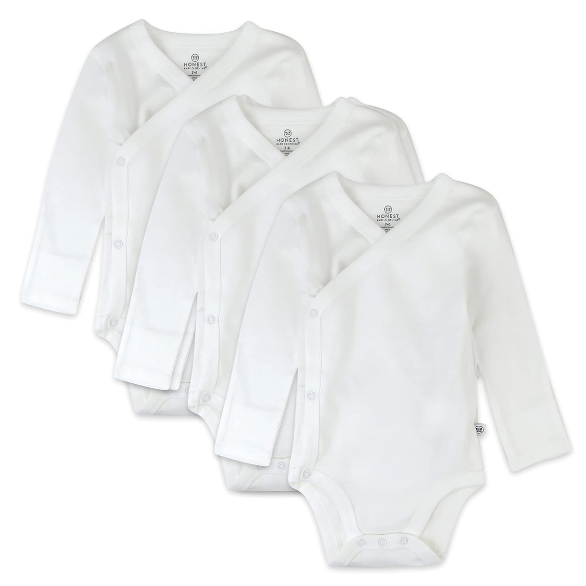 HonestBaby Paquete de 3 Enterizos de Manga Larga con Cierre Lateral, Algodón Orgánico - Honestly Pure White - 3-6 Meses