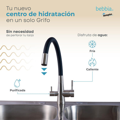ROTOPLAS BEBBIA GRIFO PARA COCINA BEBBIA 3 VÍAS PARA AGUA PURIFICADA (SEMIFLEXIBLE)