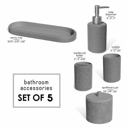 Clara Clark - Juego de Accesorios de baño Gris, Juego de Accesorios de baño de 5 Piezas, Juegos de baño con dispensador de jabón, Soporte para Cepillo para Polvo de Dientes, Vaso, Tarro de hisopo de