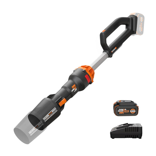 WORX Nitro - Soplador de hojas inalámbrico, soplador eléctrico con 410 CFM y 130 MPH, sopladores para cuidado del césped con batería de 4 libras, 4 Ah y cargador incluidos, WG543