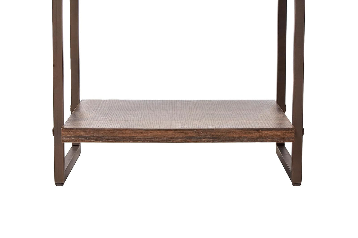 Mesa Lateral Auxiliar Color Nogal con 1 Entrepaño, Base de Metal y Tableros de Madera Industrial
