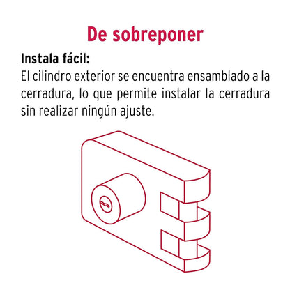 Hermex CS-95I, Cerradura sobreponer, puerta corrediza, instala-fácil, izq.