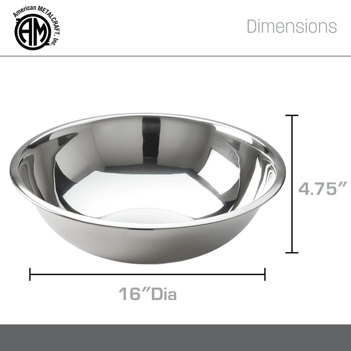 American Metalcraft SSB1300 - tazón para mezclar de acero inoxidable, 16 pulgadas de diámetro, plata, 13 cuartos de galón