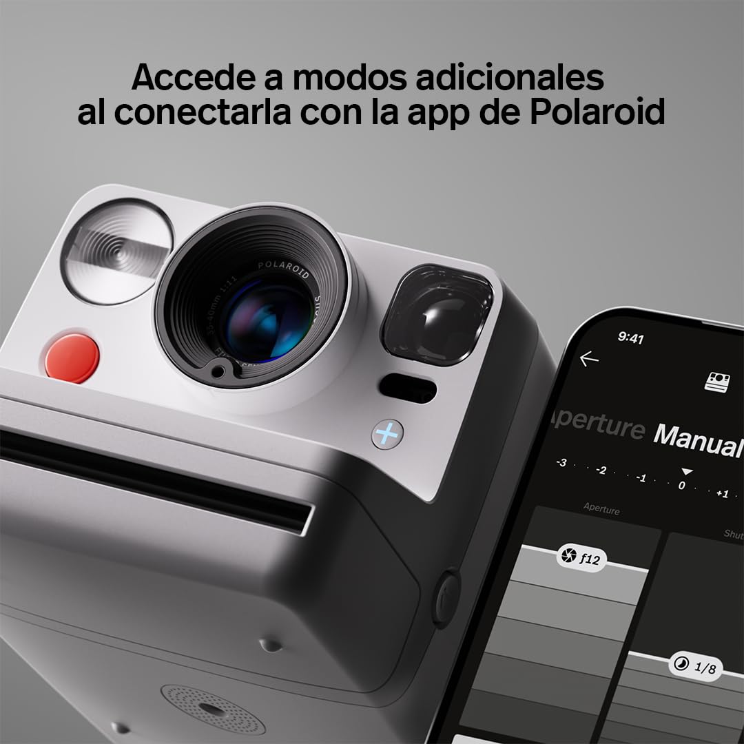 Polaroid Now+ 3ª generación de cámara instantánea de película Tipo I, conectada por Bluetooth, controlada por aplicación, Blanca, Solo cámara sin película (9161)