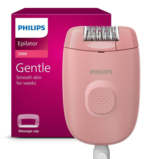 Philips Depiladora Eléctrica Serie 2000 para Mujer Uso en Piernas y Cuerpo | Elimina el vello desde la raíz | Depilación suave y eficaz | Incluye cabezal masajeador | BRE227/00