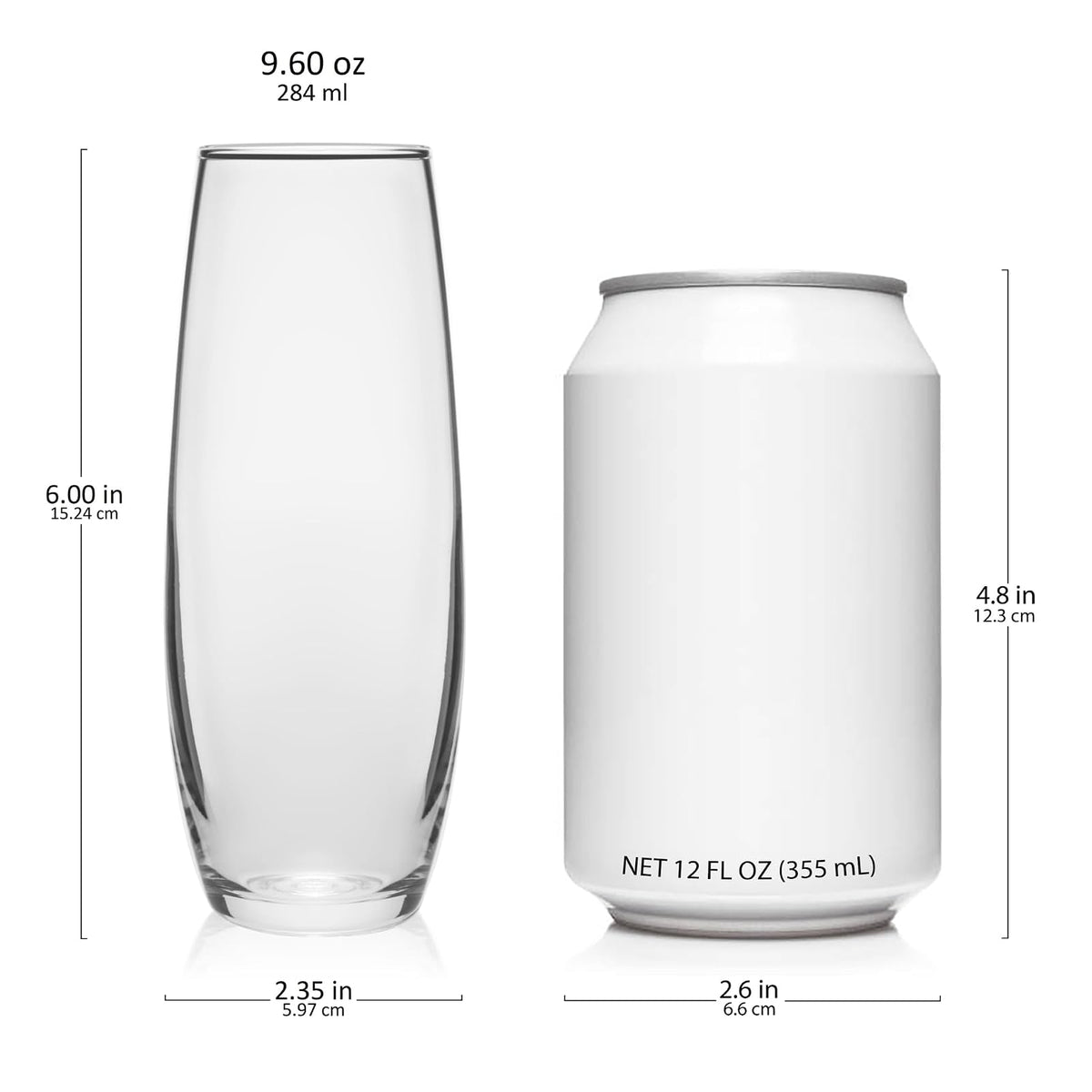 Libbey Juego de 6 Copas Flauta de Vidrio Stemless de 283 ml