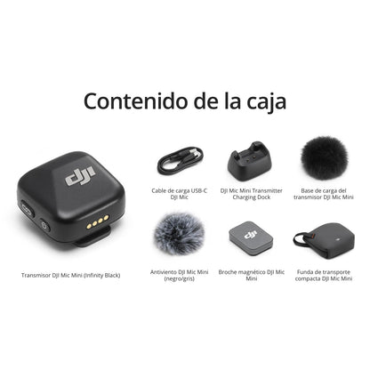 dji Mic Mini Transmisor (Infinity Black), micrófono inalámbrico, superligero, Audio de Alta Calidad, OsmoAudio, cancelación de Ruido, para cámaras/iPhone/Android, Vlogs, Streaming