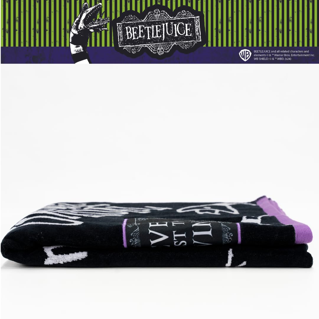 Franco Luxe Beetlejuice - Toalla de baño de algodón de Gran tamaño gótico de Felpa súper Suave y Jacquard de algodón, 64 x 34 Pulgadas, (Producto con Licencia Oficial)