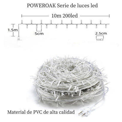 Luces Navideñas Series de Luces led - [PWEROAK Luces de Navidad 10M 200LED con 8 modos de iluminación Guirnalda de Luces de Navidad para Navidad/Halloween(10M 200LED Azul)